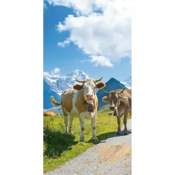 Schwer Entflammbarer Stoffbanner „glückliche Milch-Kühe In Den Alpen“ Aus Fahnenstoff 100 X 200 Cm