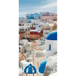Schwer Entflammbarer Stoffbanner „Häuser Auf Santorini, Griechenland“ Aus Fahnenstoff 100 X 200 Cm
