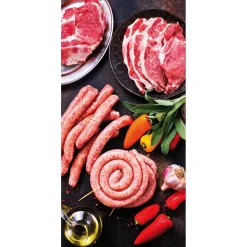 Schwer Entflammbarer Stoffbanner „Fleisch & Würstchen“ Aus Fahnenstoff 100 X 200 Cm