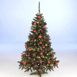 Sparpaket Komplett Set Weihnachtsbaum 180 Cm Inkl. Roten Kunststoff Kugeln Und Lichterkette