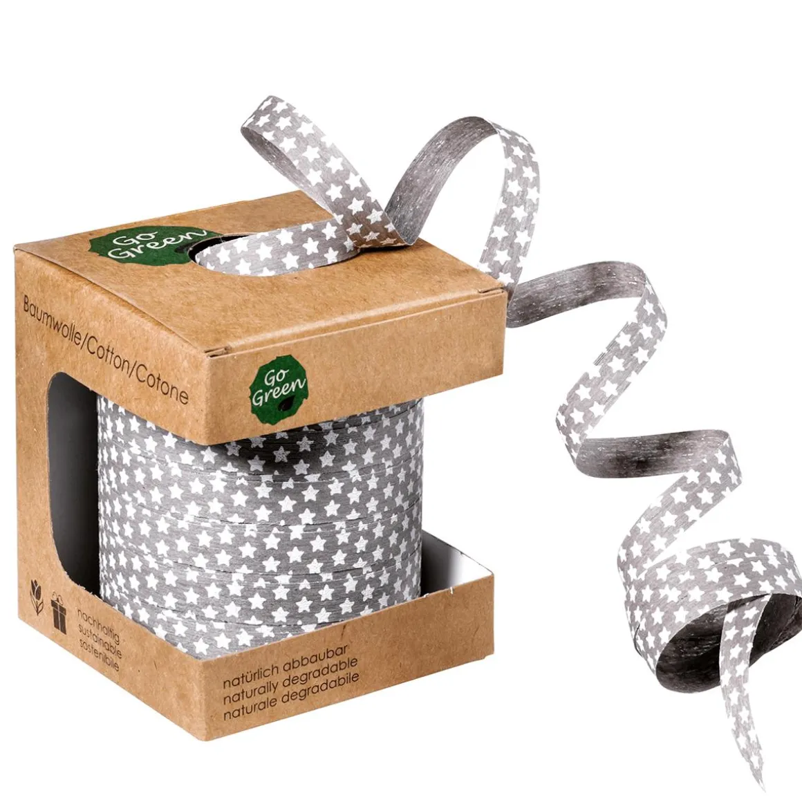 Umweltfreundliches Ringelband Mit Sternen 10 Mm 100 M Grau