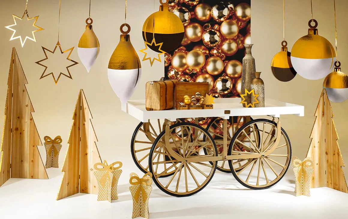 Weihnachtskugel-Display In Tropfen-Form 25 X 56 Cm Weiß Gold