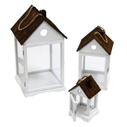 Windlicht Laterne Holzhäuser, Set à 3 Stück