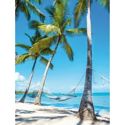 XL-Stoffbanner „Hängematte Unter Palmen Am Traumstrand“ Aus Schwer Entflammbarem Fahnenstoff 150 X 200 Cm