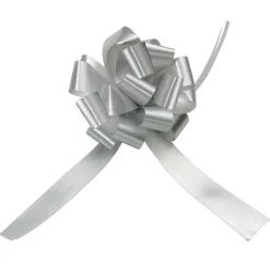 Zieh-Schleife, 10 Cm Ø, Silber, 50 Stück